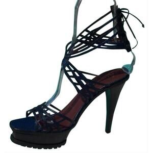 Donald Pliner Dark Blue Lizard Leather 1.5" Platform Shoe New 5" Heel $495 NIB